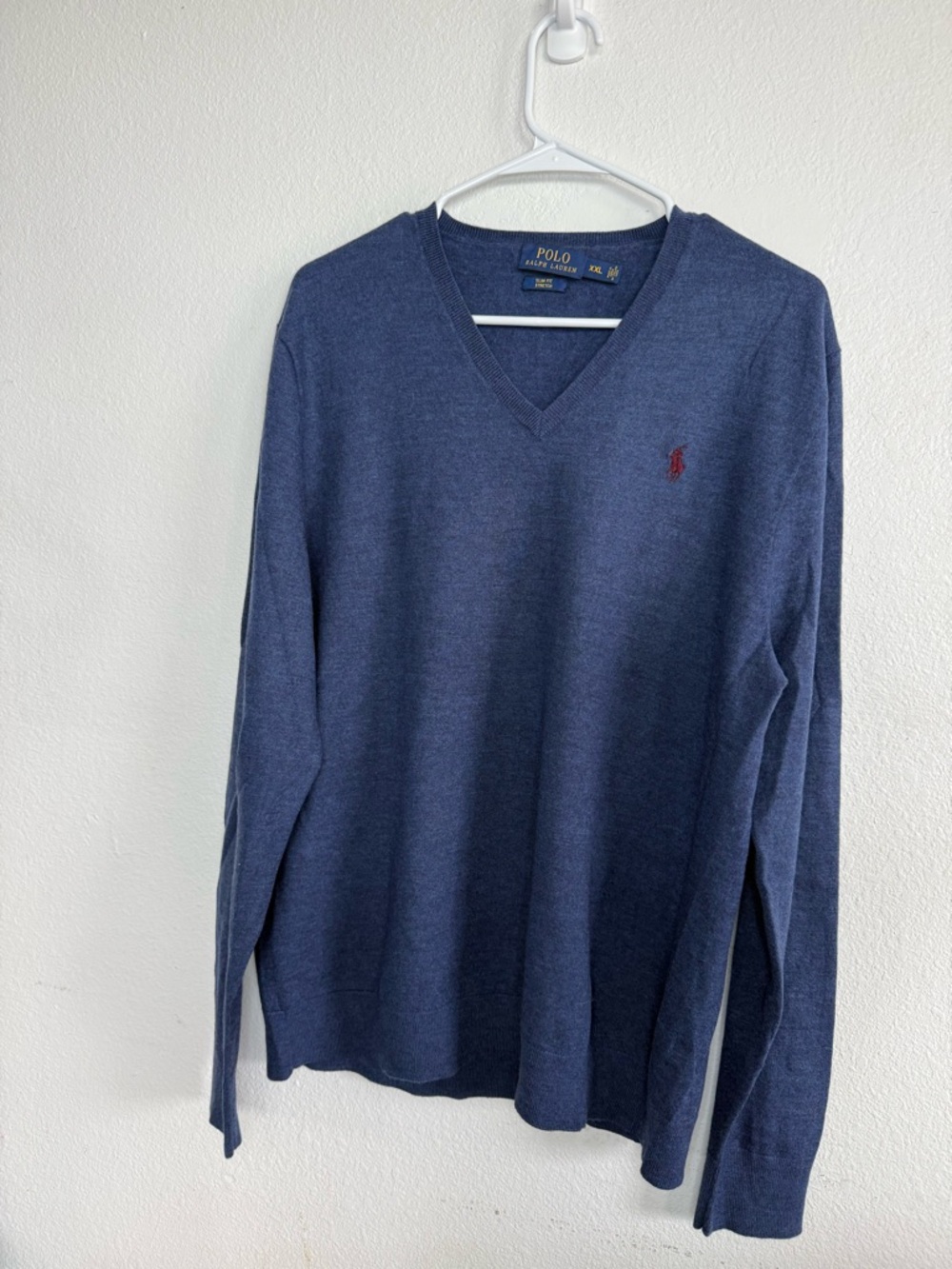 Polo by Ralph Lauren Men's V-Neck Sweater - Navy with Red Pony